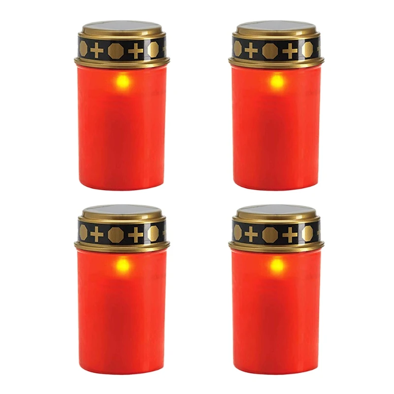 

4 Pcs LED Grave Candle Lights LED Flickering Red Cemetery Candle Mourning Candles for Mourning Rainproof Weatherproof