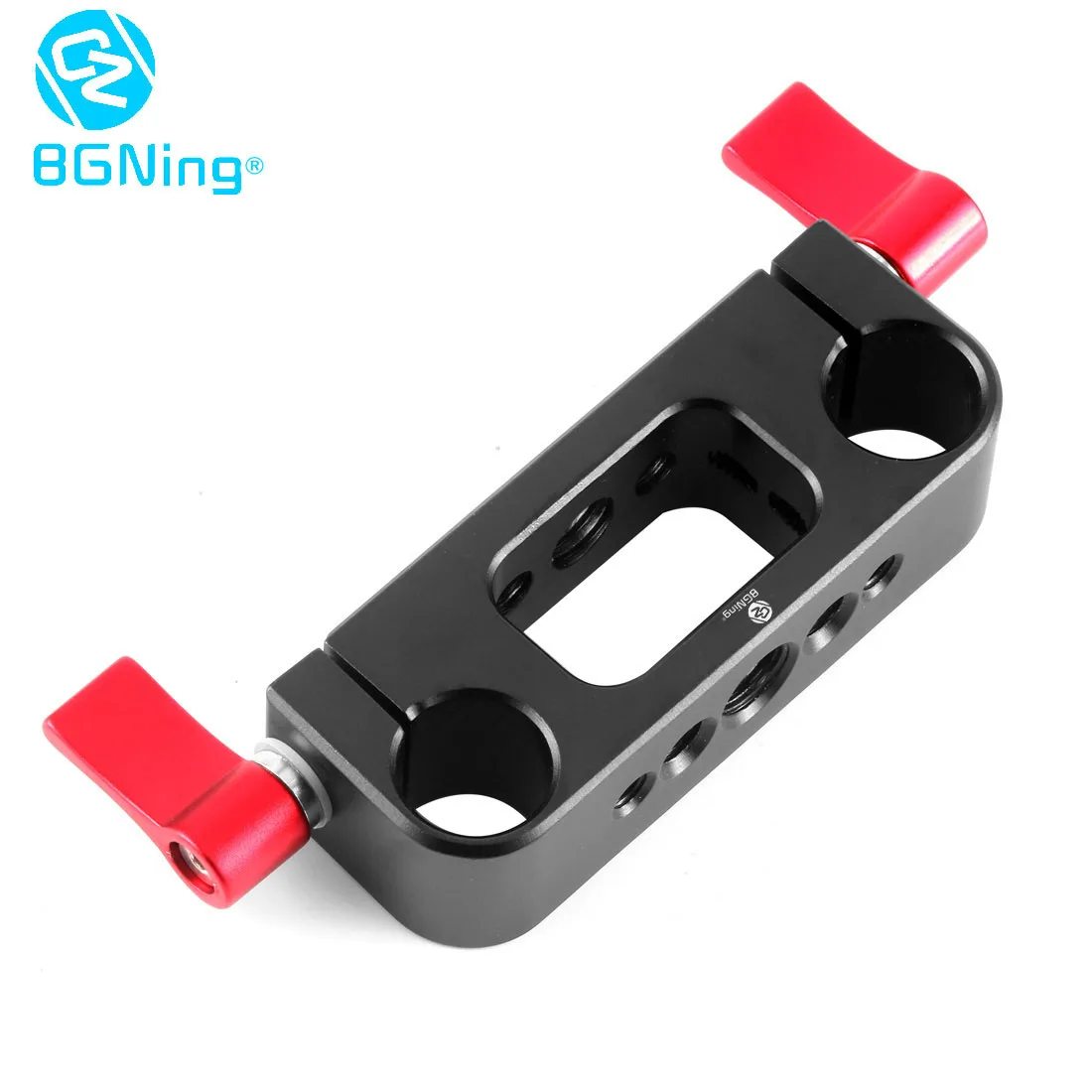 BGNing Logo 15 мм штанга Зажим с двойными отверстиями 1/4 3/8 резьба телеобъектив держатель Поддержка рельсовая система фотографии для DSLR камеры клетка - Цвет: BGNing Logo