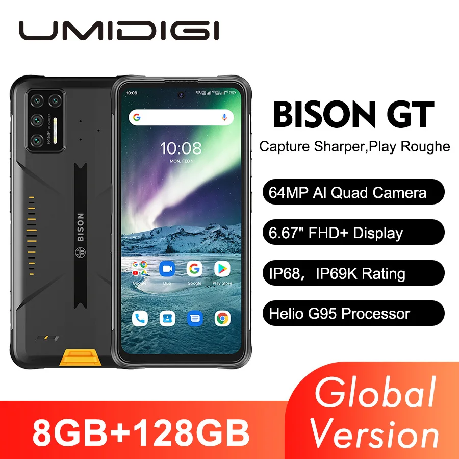 

Смартфон UMIDIGI BISON, прочный, экран 6,3 дюйма FHD +, IP68/IP69K, 48 МП, четыре камеры, 6 ГБ + 128 Гб, NFC, Android 10