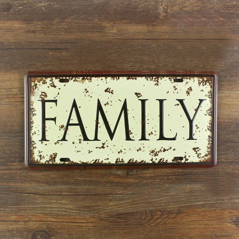 

SYF-A163 Retro license Car plates About letters " Family " vintage metal tin signs garage painting plaque Wall art craft 15x30cm