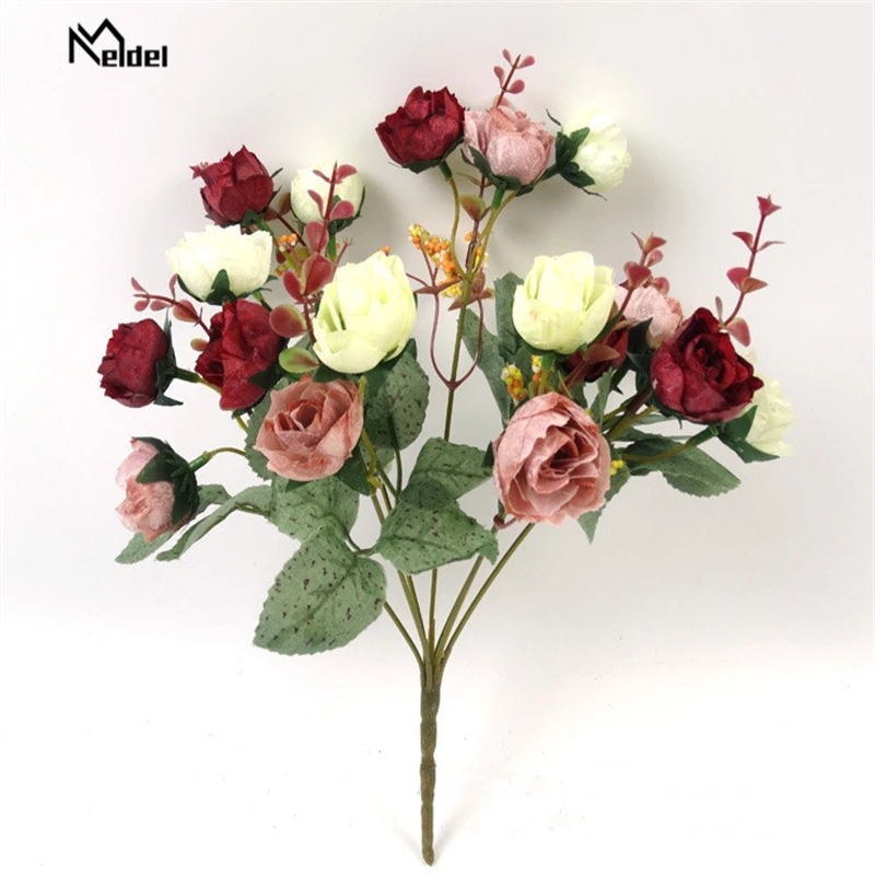 Искусственная Шелковая Роза Meldel 21 цветок с головками Декор для дома вечерние