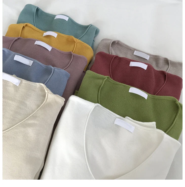 

Sweater V-neck Women Fashion Autumn Lazy Style Knit Sweater V Neck Solid Loose Matching Pullovers Female Blouse Knitted Sweaters