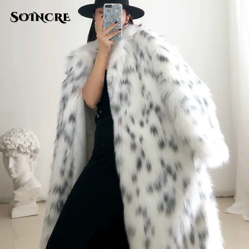 Fashion Leopard Print Faux Fox Fur Coat Women 2021 Winter Casual Spliced Fur Jacket Female Thick Warm Mid-long Plush Outerwear