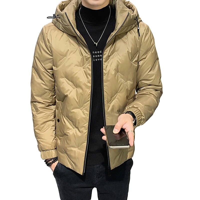 Fashion Mens Winter Solid Color White Duck Down Jacket Casual Thick Warm Hooded Down Coat Outerwear Top Parkas Oversized Clothes