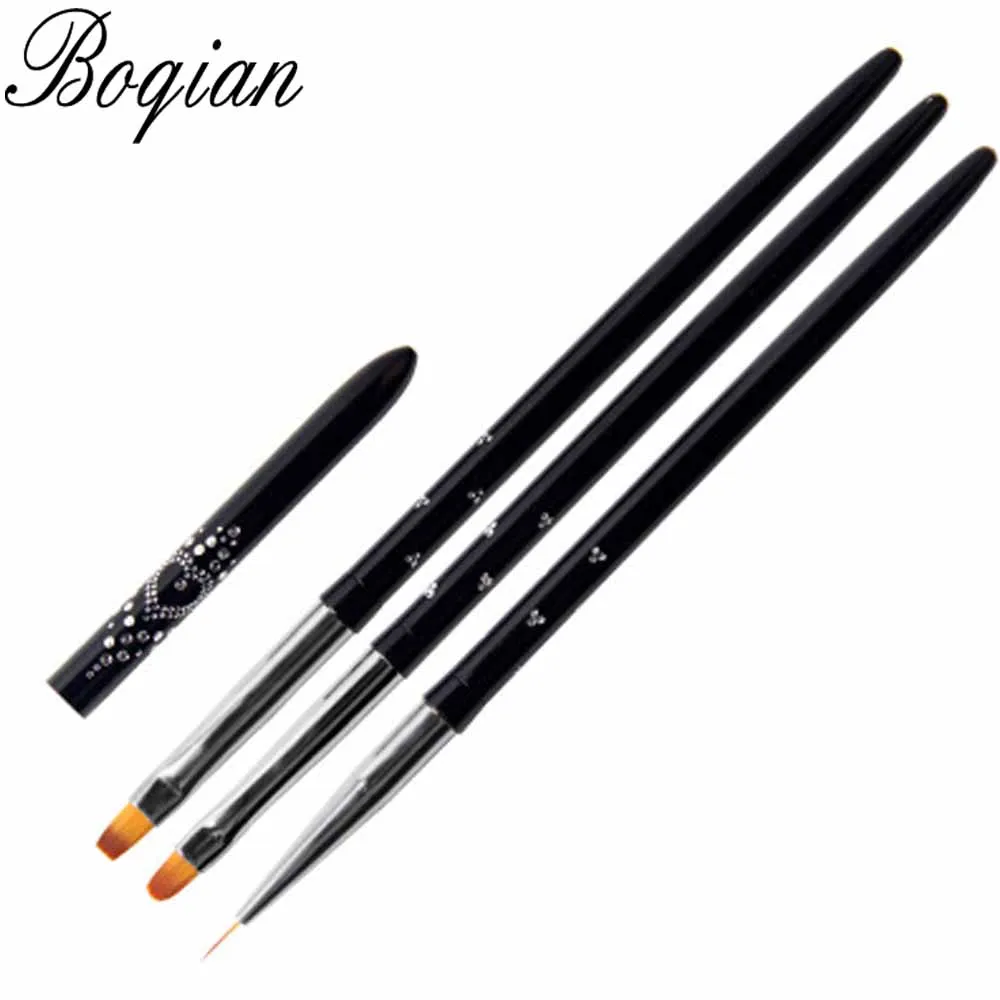 3pcs BQAN черный комплект, кисть для ногтей художественный металлический ручка акриловый УФ гель Расширение строитель Лепесток Цветочная живопись Рисование кисть для маникюра - Цвет: 3pcs