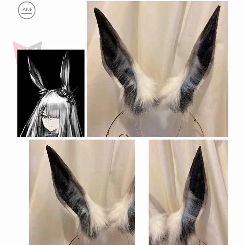 Женский обруч для волос MMGG черный/серый с заячьими ушками аксессуар косплея