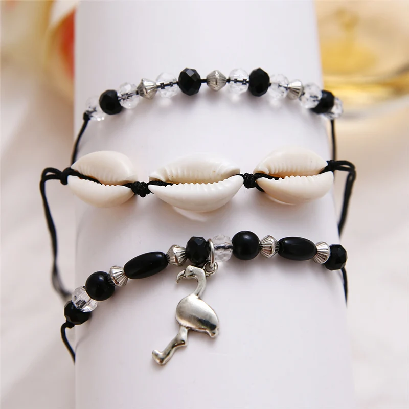 Black Rope Beaded Ankle Chain Animal Pendant Anklets For Women Summer Beach Shell Anklet Bohemian Bracelets On Leg Foot Jewelry