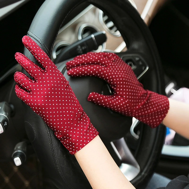 

Dot Print Lady Gloves Sunscreen Driving Women Glove Fashion Protection Mittens Female Wrist Gloves Summer Short Women Mittens