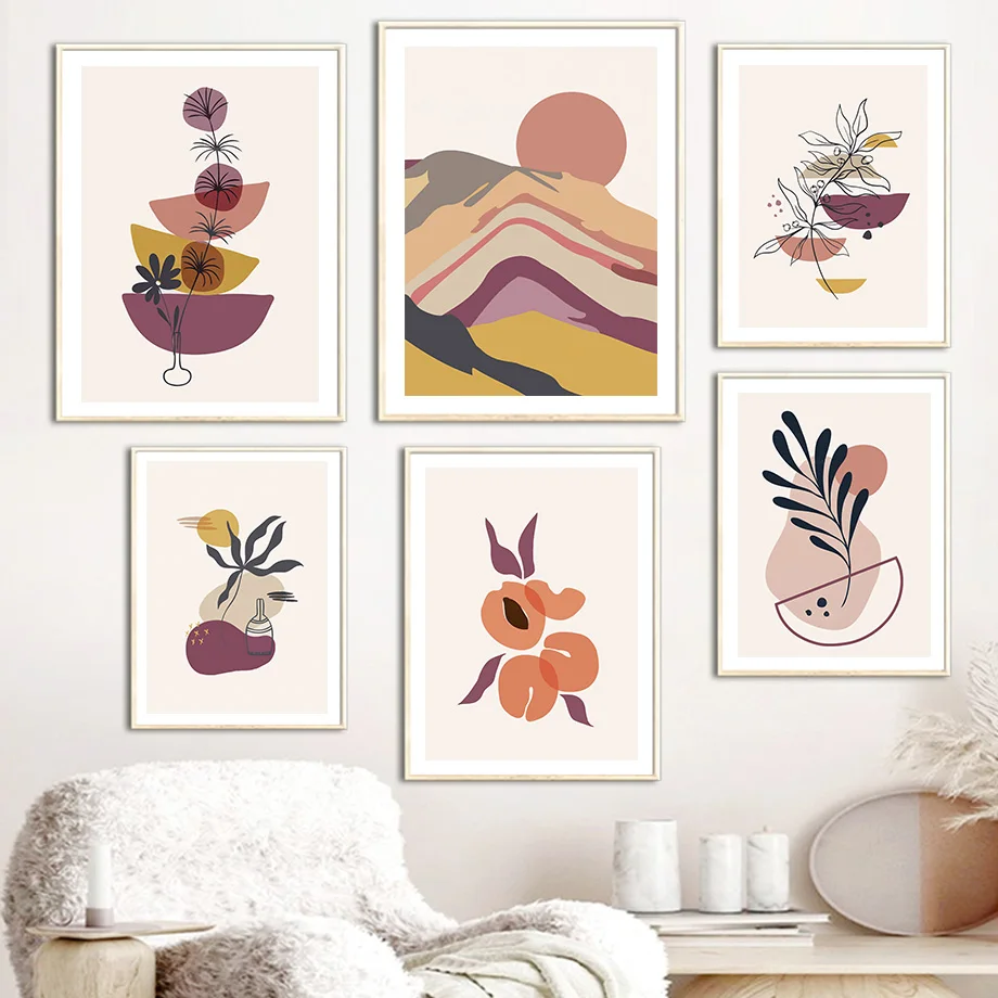 

Paintings On The Wall Abstract Moutain Flower Canvas Picture Geometric Wall Art Prints Abstract Modern Home Decor