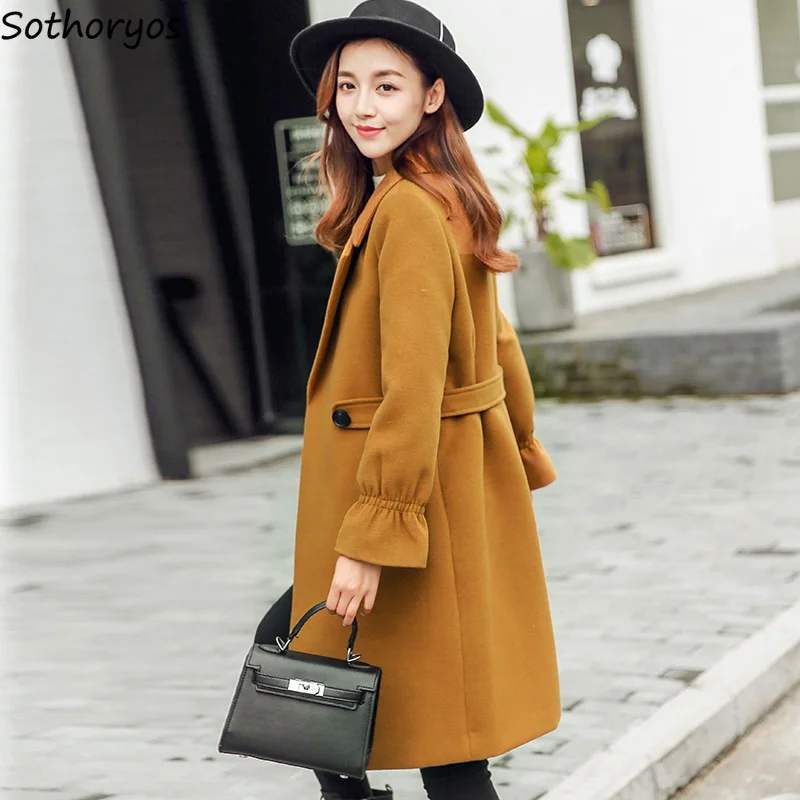 Женское пальто с отложным воротником элегантное Трендовое карманами плотное для