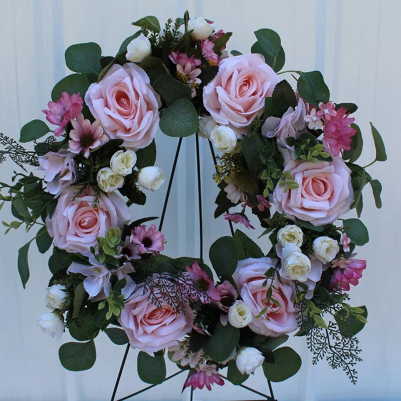 

Decoration Wreath Artificial Light Pink Roses Floral Loop Home Door Hanging Decor Flowers Garland