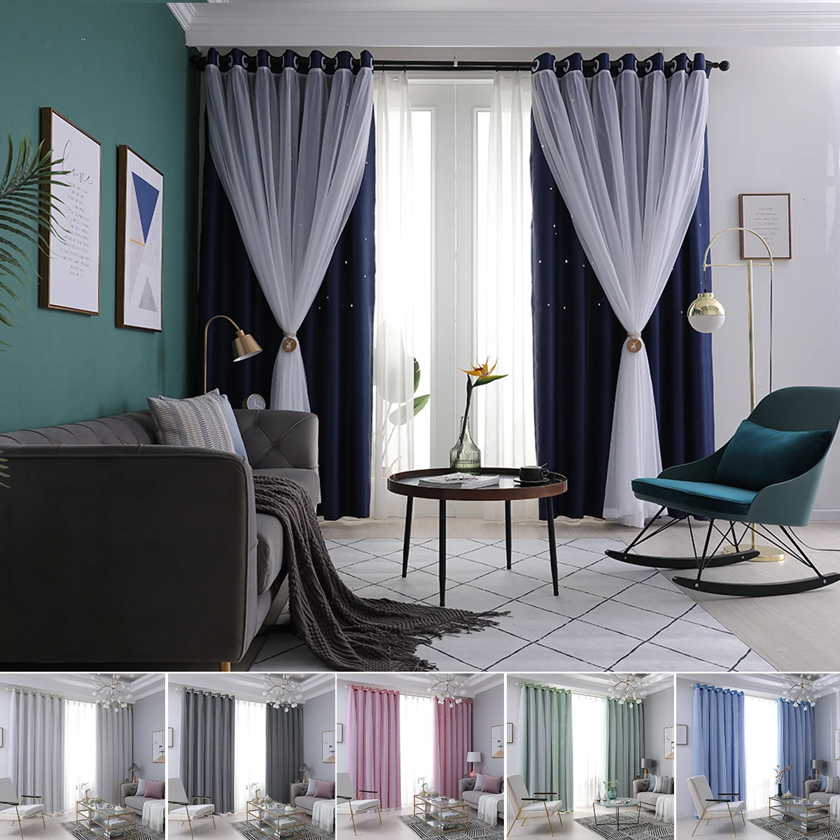 1/2 панелей оконные занавески двухслойная пряжа Тюль верхние звезды 5 цветов