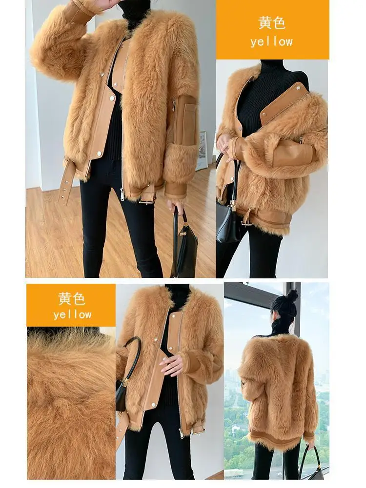 

Women Fur Coat Faux Fur Jacket Female Casual Warm Coats Outwear Lady Overcoat Fashion Lalambs wool Granulated Fleece Fur Coat