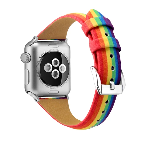 Кожаный ремешок цвета радуги для Apple Watch Ultra 2 49 мм ремешок 42 мм 38 мм ремешок для iwatch серии 9 8 7 6 5 4 3 40 мм 44 мм 45 мм 41 мм