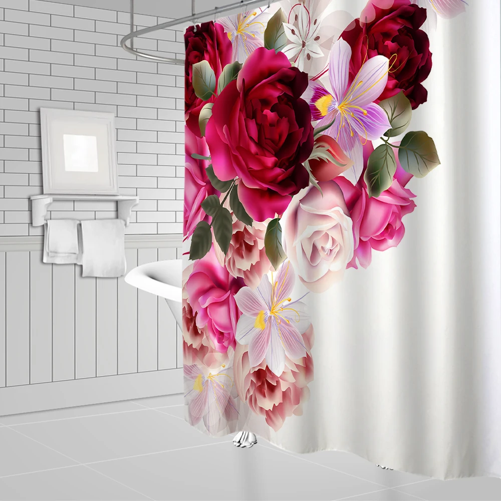 Занавеска для душа с 12 крючками водонепроницаемая моющаяся ткань 3D-принтом