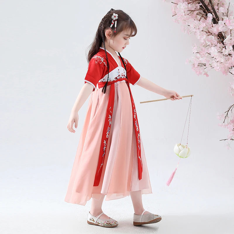 

Traditional Chinese Dance Costumes Girls Hanfu Folk Dress Children Festival Outfit Kids Tang Dynasty Performing Clothes DN5422