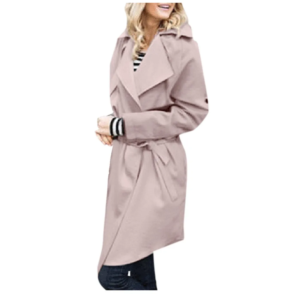 Женский Длинный Тренч SAGACE однотонный свободный с поясом на талии повседневная