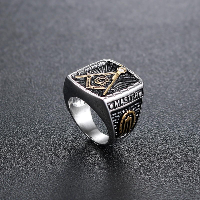 Индивидуальное Ретро религиозное черное Золотое мужское кольцо из нержавеющей