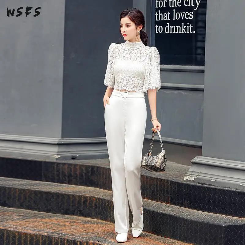 Комплект из 2 предметов летние белые кружевные блузы топы облегающие офисные