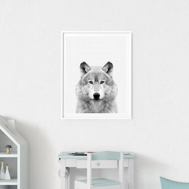

Wolf Forest Animal Poster Prints Woodlands Nursery Baby Animal Wall Art Canvas Painting Black and White Picture Kids Room Decor