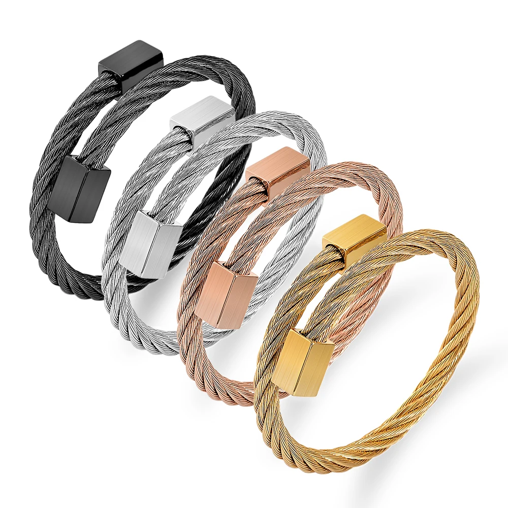 

Classic Couple Bracelet Stainless Steel Rose Gold Color Adjustable Bracelet and Bracelet Wedding Jewelry