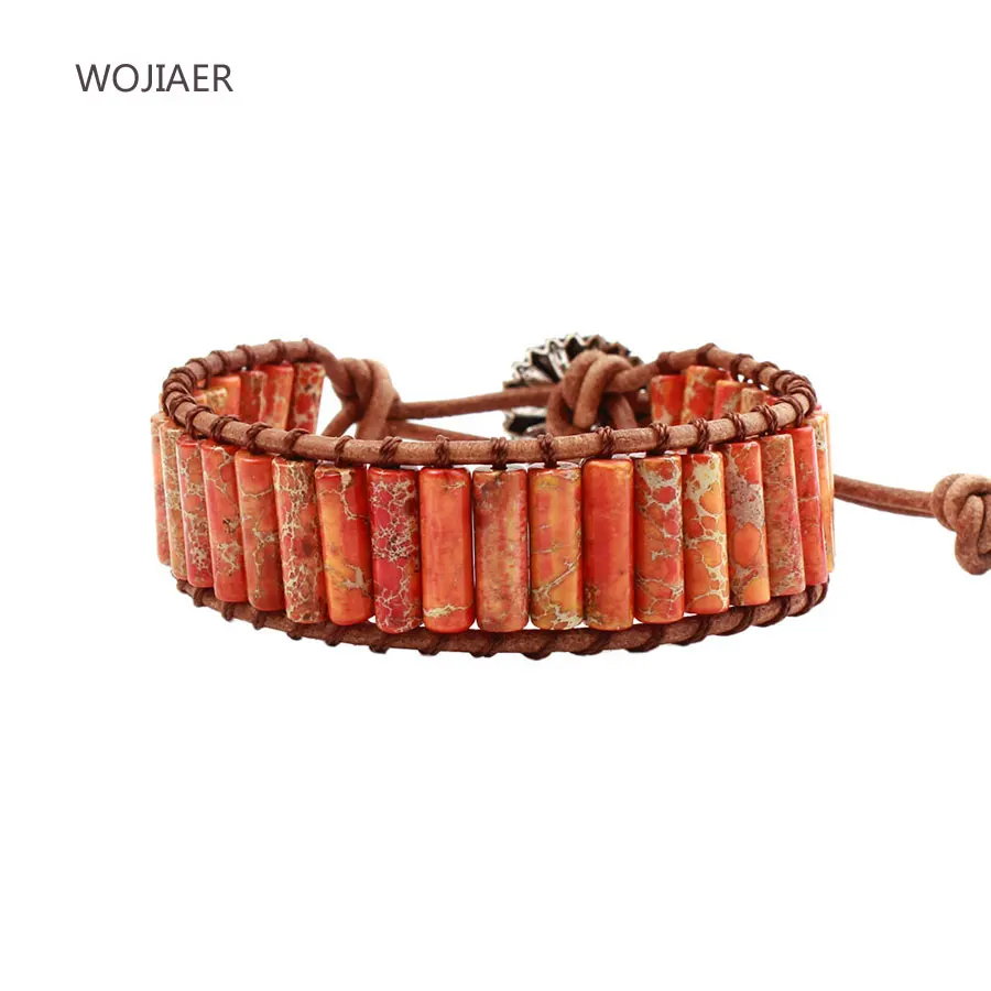 

WOJIAER Handmade Braided Bracelet Mixed Natural Cylindrical Stone Leather Wrap Bracelets for Women Men Couples Bangles ZBM116