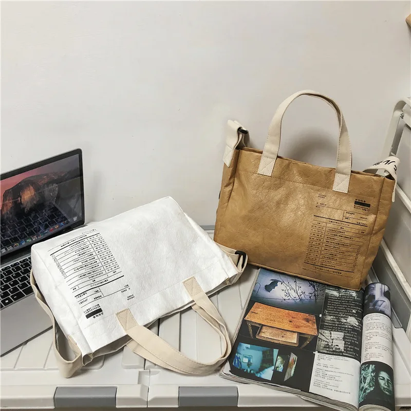 

Модные сумки для женщин, новинка 2021, женские сумки на плечо, сумка-тоут из крафт-бумаги, сумка-мессенджер, моющаяся Экологически чистая Сумка...