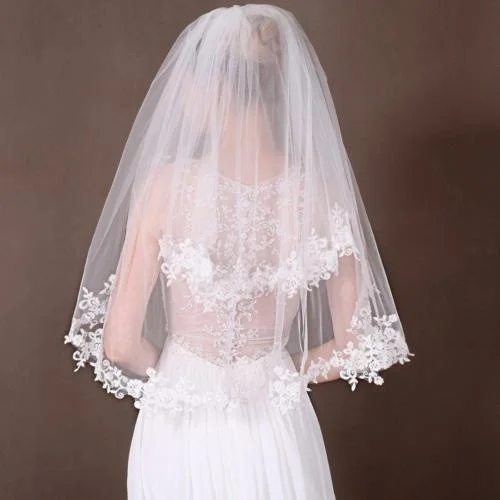

2T Elbow lace edge wedding vail white/ivory elbow bridal veil with comb