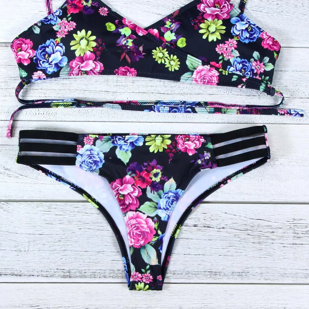 

Women Bohemia Push-Up Padded Bra Beach Bikini Set Swimsuit Triangle Swimwear Bathing Female Bandeau Biquini