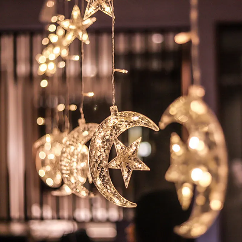 С изображением Луны и звезд Светодиодные ленты светильник Шторы