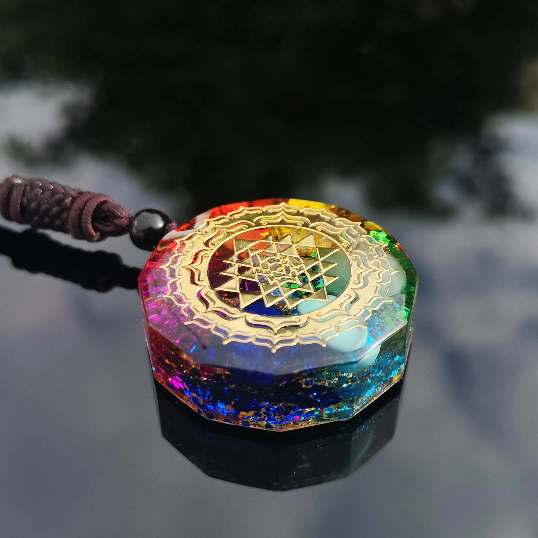 

Orgonite pendant Necklace Sri Yantra Pendant Sacred Geometry Chakra Energy Necklace Meditation energy Orgone crystal pendant