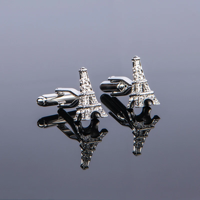 

Hot Sale Silver Plated Cufflinks Eiffel Tower Design Cuff Button Men's Jewelry For Party Bestman Gift Free Shipping
