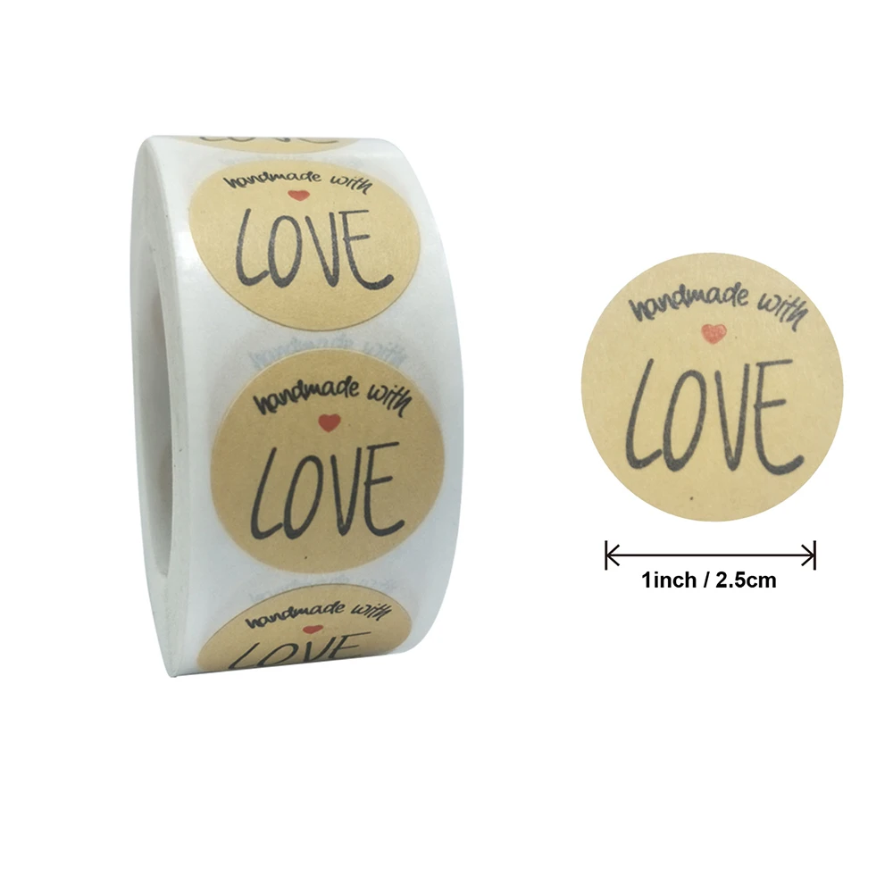 

Round Kraft Handmade With Love Stickers 500pcs Roll,thanks For Shopping Local Stickers Labels For Bakeries, Small Business