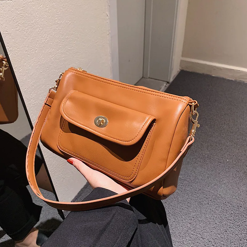 

Women's Leather Bag Solid Color Lock Bag Women Shopping Ladies Shoulder Bag ll-match Lock Messenger Bag