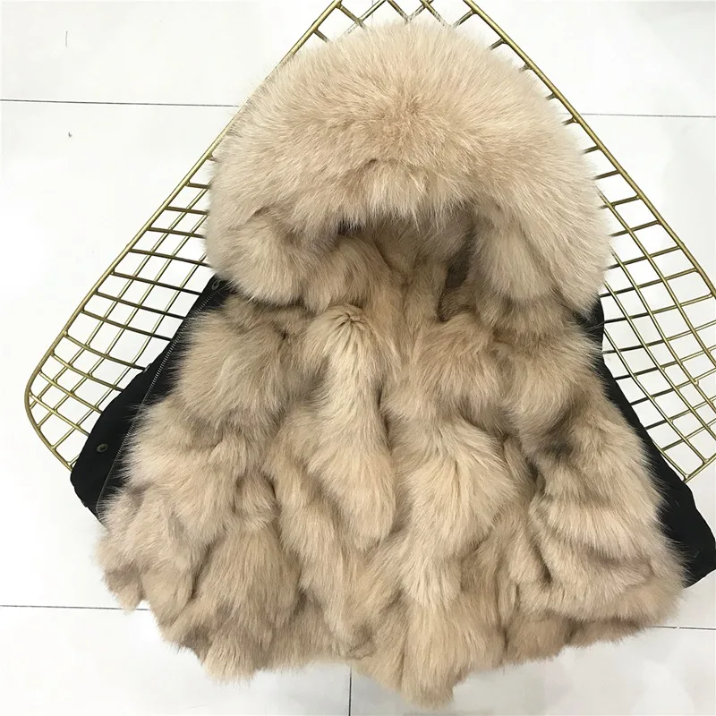 black beige fur Верхняя одежда из натурального Лисьего меха, пуховик для девочек, парка для девочек, зимняя куртка для мальчика, пальто детская зимняя одежда - Цвет: black beige fur