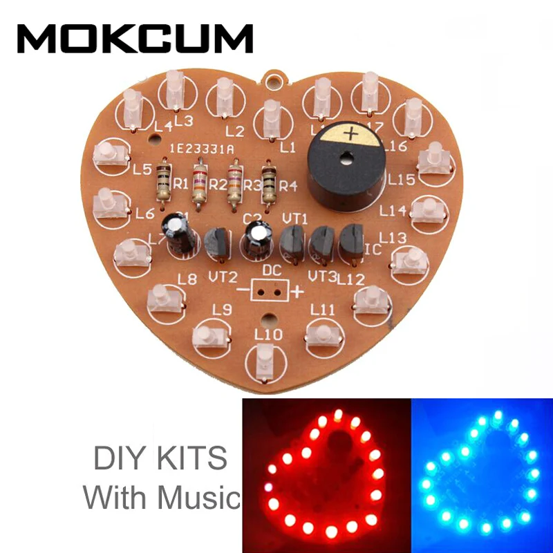 DIY Kit музыкальной вспышки светильник Наборы 18 светодиодов сердце образный