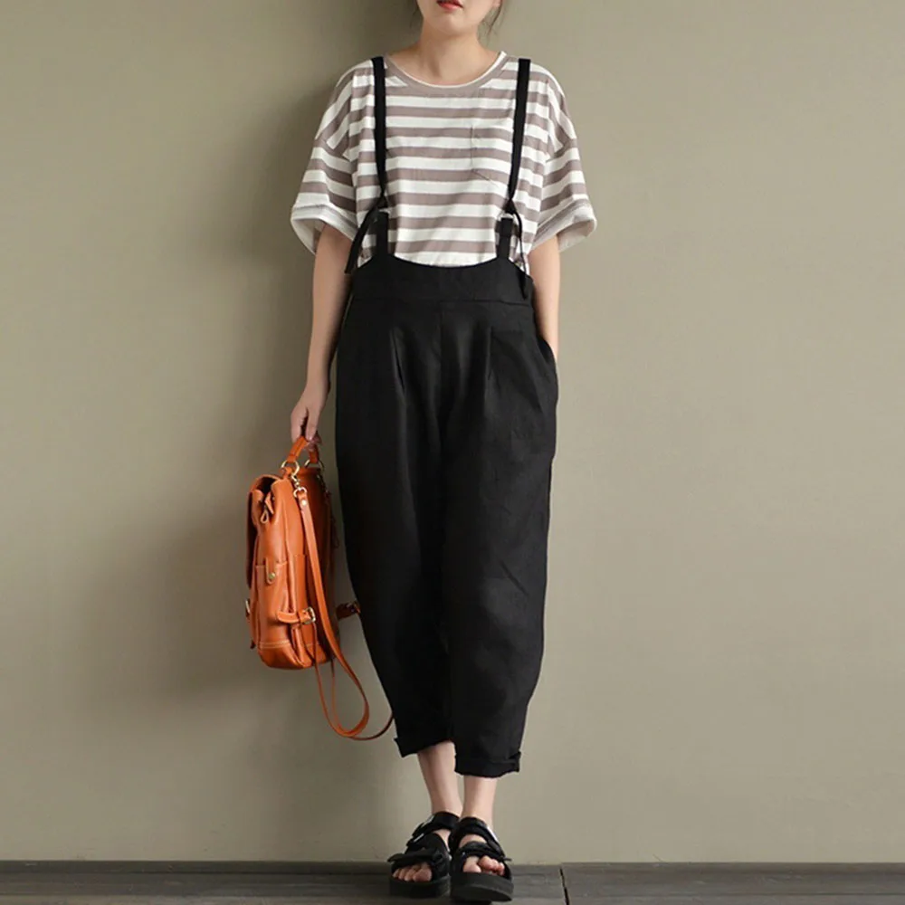 

Linen Wide Legs Jumpsuit Women Summer Elegant Office Ladies Causal Loose Long Rompers Retro Playsuits Ladies Khaiki Streetwear