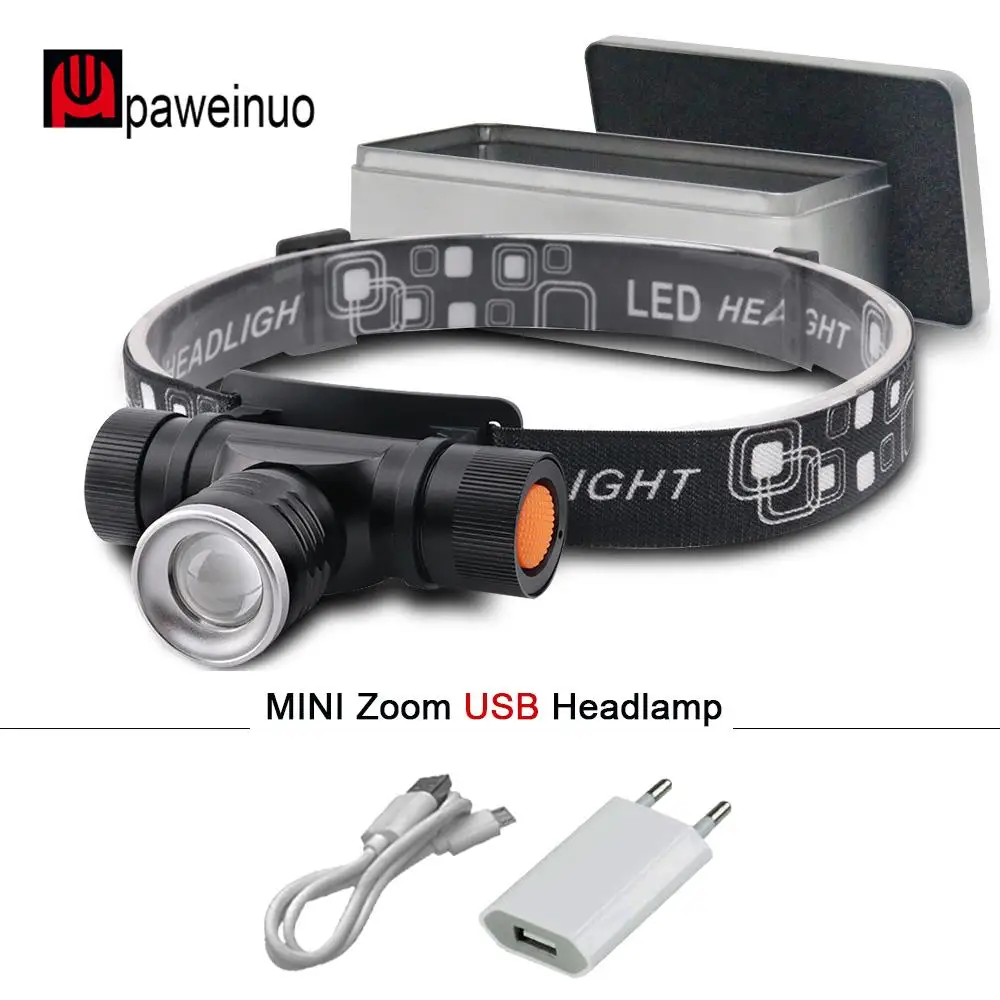 Мини светодиодный налобный фонарь xml2 usb зарядное устройство zoom focus 18650