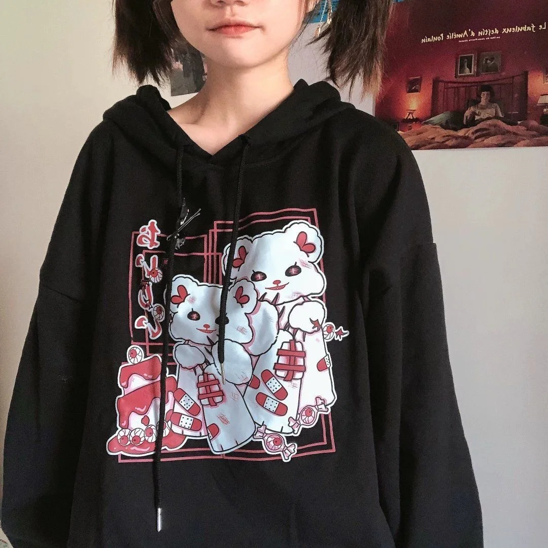 

Толстовка с капюшоном и принтом черного кота, свитшот для девочек, весенние женские свободные топы в стиле панк, хип-хоп, Симпатичные забавн...
