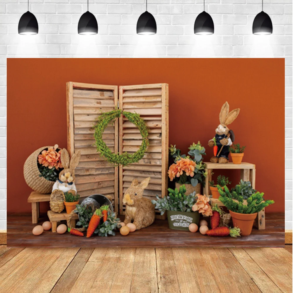 

Laeacco Easter Birthday Background Baby Show Bunny Carrot Egg Flower Newborn Portrait Photographic Backdrop For Photo Studio