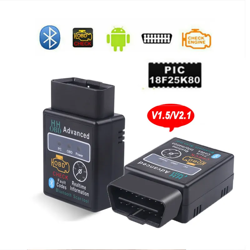 

OBD2 HH OBD ELM327 V1.5/V2.1/Pic18f25k80 OBDII CAN BUS Check Engine Car Auto Diagnostic Scanner Tool Interface Kit For Android