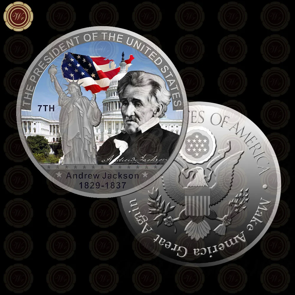 WR Коллекционная Посеребренная американская 2th President John Adams металлическая монета/w чехол креативный вызов монета подарок на день отца 40x3 мм - Цвет: Style 7