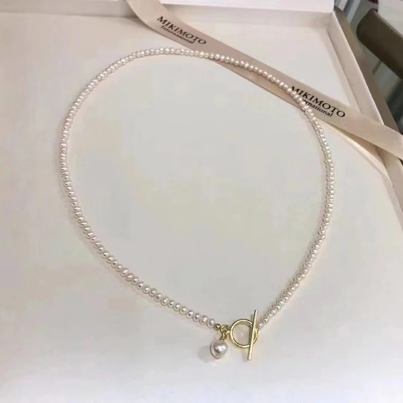 

Natural pearl 3-4mm freshwater pearl necklace 210327-36