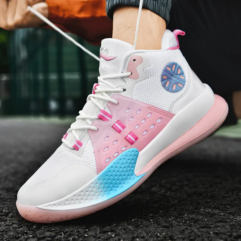 Brand White Pink Men's Professional Basketball Sneakers 2021 Designer Couple Anti-Shock Platform Baskets Shoes Women Trainers
