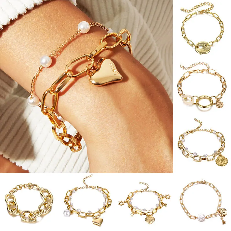 

INS Bracelets Punk Style Metal Bracelets INS Decorative Bracelets Exquisite Stylish Multilayer Bracelets Western Style Jewelry