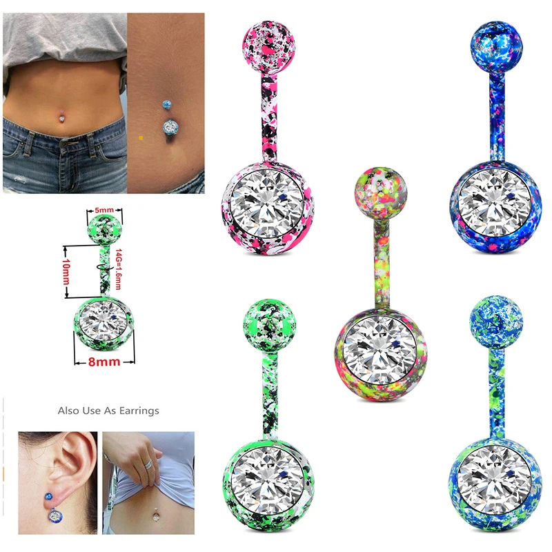 14 г 1 шт. для пирсинга из хирургической стали один с украшением в виде кристаллов