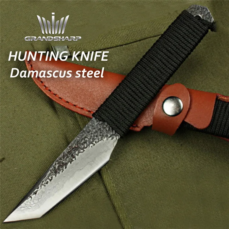 Damascus Hunting Knife Camping Sport Outdoor Gadgets Car Safety Hammer Seat belt Cutter Chef Utility Cutting Peeling Tools New |