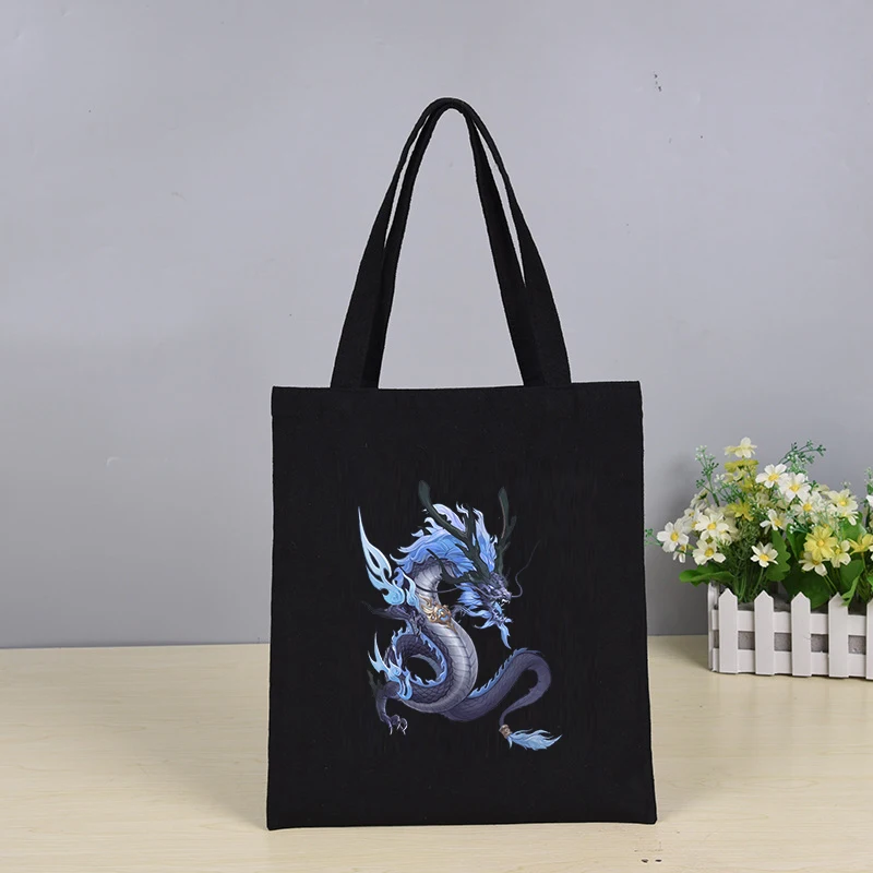 

Chinese Dragon Customizable Bag Woman Shopper White Designer Handbags Free Shipping Bags Women 2020 New Luxury Canvas Tote Anime