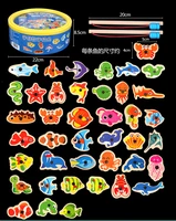 free shipping 40piece magnetic fishing kids classic game marine fish model blocks wooden daycare baby educational montessori toy
