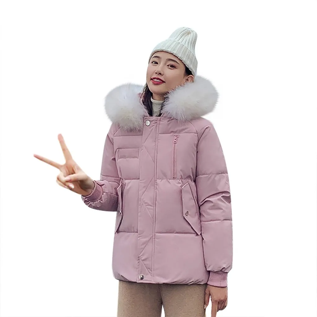 Женская парка 2019 зимняя Короткая Меховая на молнии с карманами и пуговицами